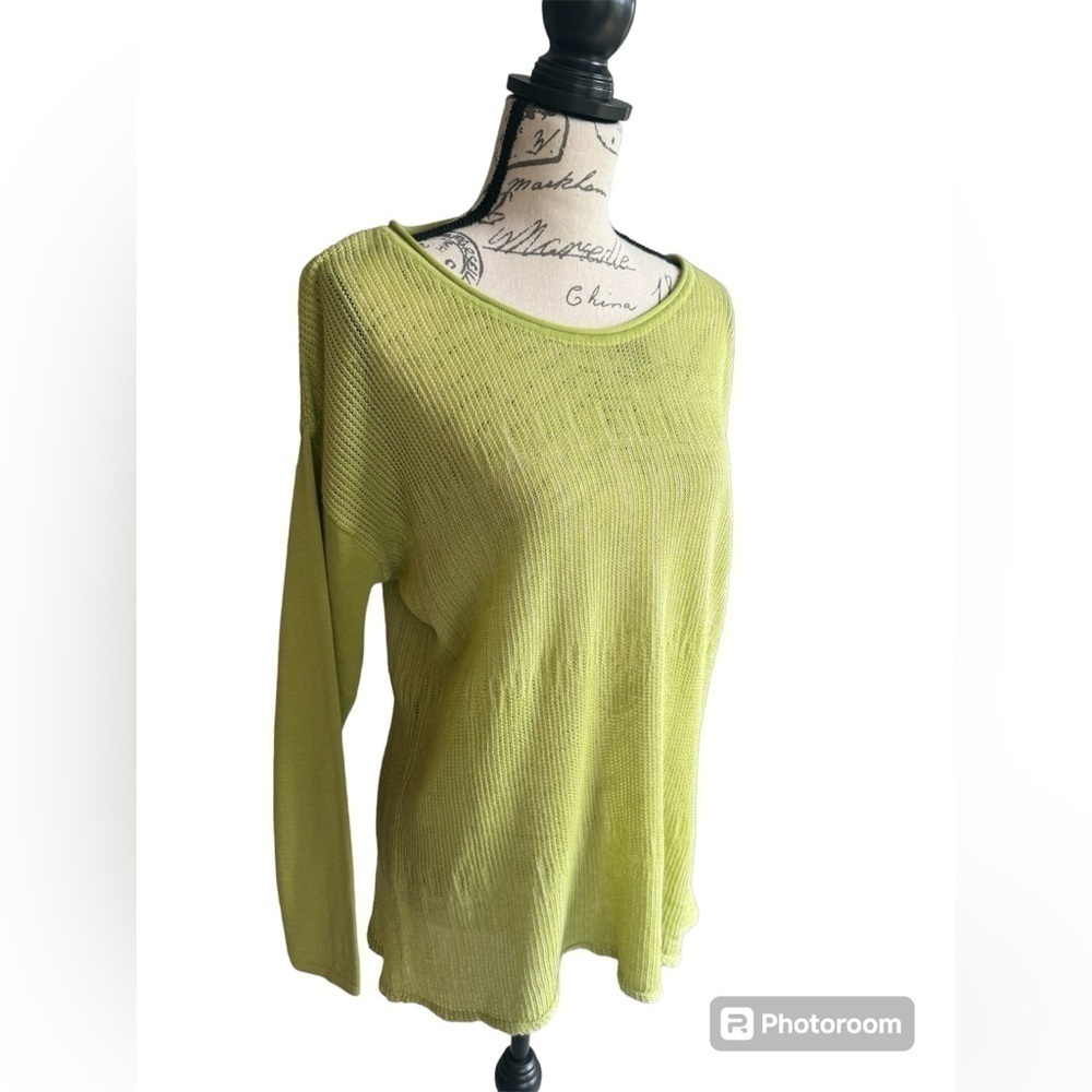 Parkhurst Sweater Semi Sheer Lime Green 100% Cotton Womens Medium